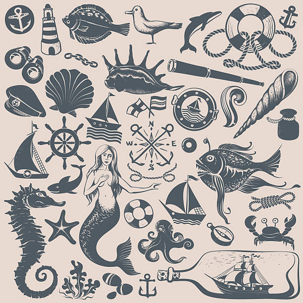 винтажный морской клип-арт - nautical vessel buoy symbol computer icon stock illustrations