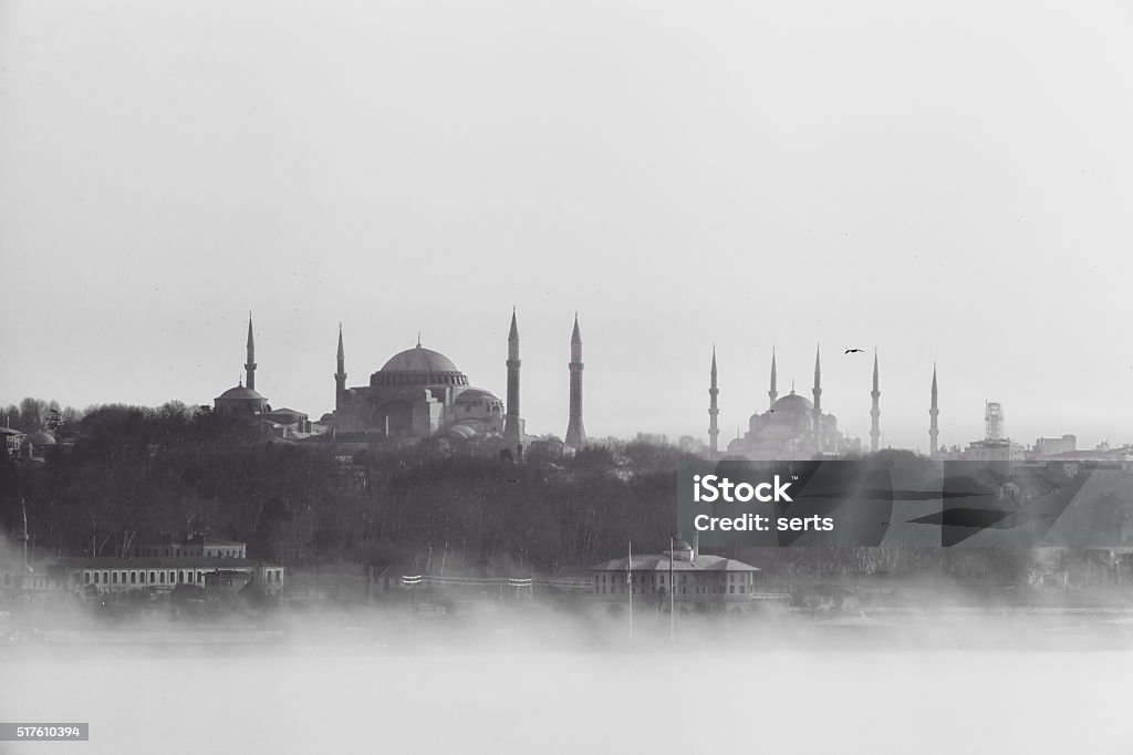 Istanbul view in fog Foggy weather day of Istanbul city view with Hagia Sophia, Sultanhmet Mosque Istanbul Stock Photo