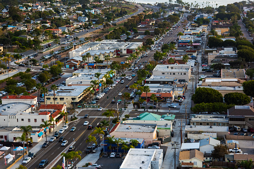 Encinitas, United States - January 15, 2016:  Aerial view of First Street in Encinitas, California