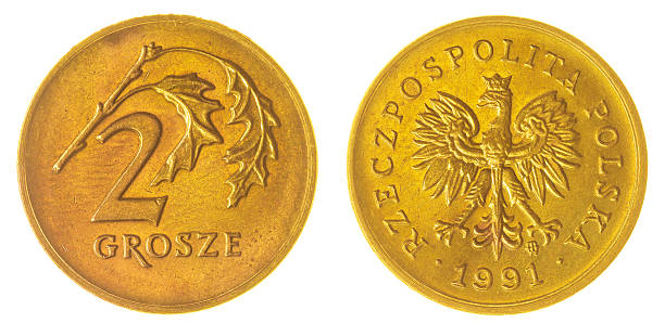 2 grosze 1991 coin isolated on white background, Poland