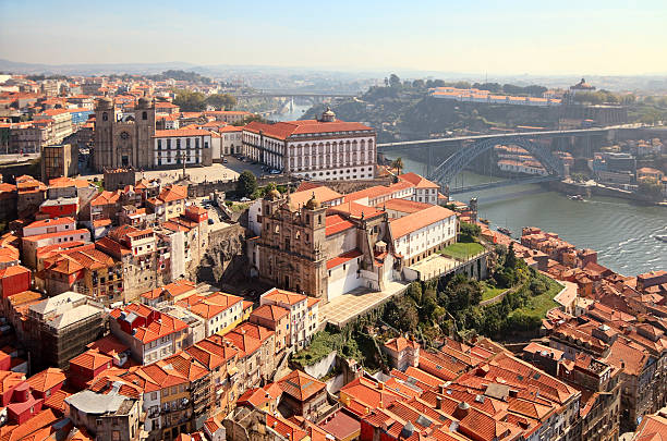 Porto, Portugal Aerial view of old town of Porto, Portugal arch bridge photos stock pictures, royalty-free photos & images