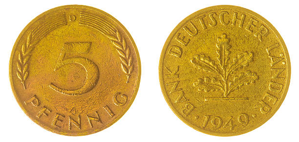 istock 5 pfennig 1949 coin isolated on white background, West Germany 517614428
