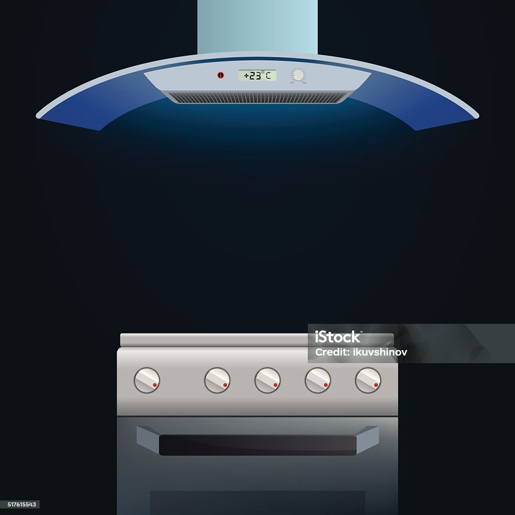 extractor y horno moderno en un fondo oscuro - arte vectorial de Acero libre de derechos