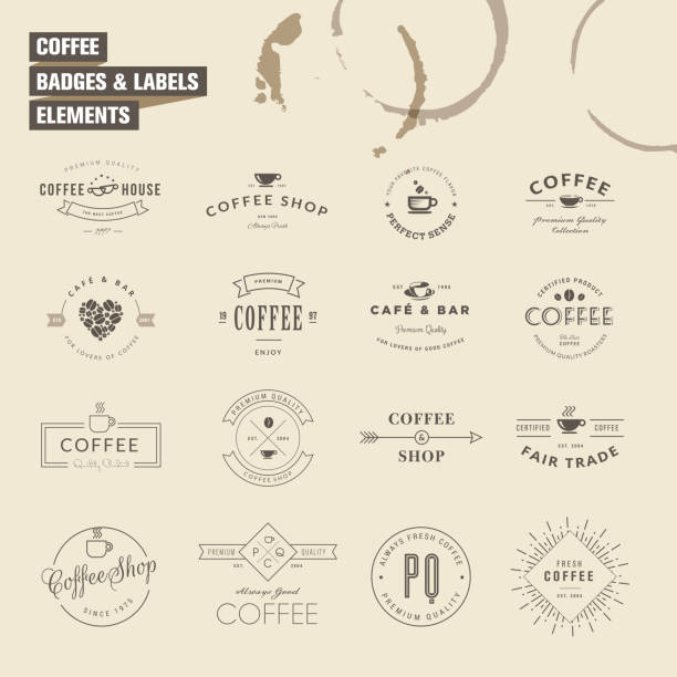 illustrazioni stock, clip art, cartoni animati e icone di tendenza di set di elementi distintivi ed etichette per il caffè - internet cafe coffee coffee bean backgrounds