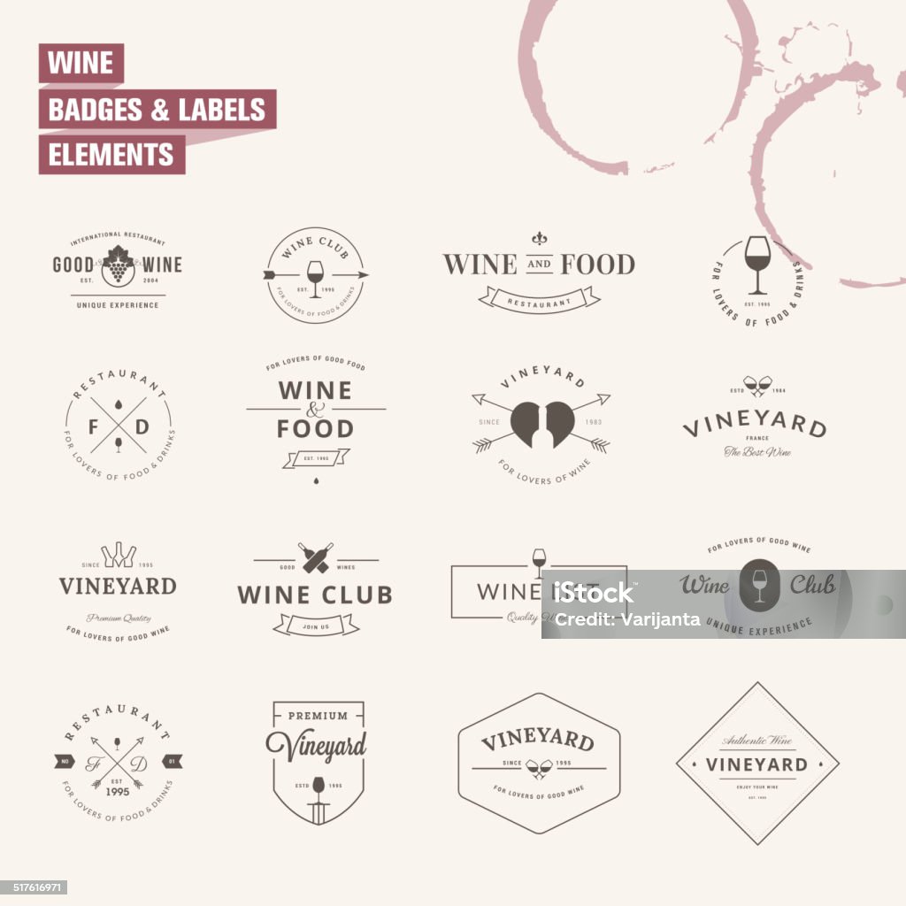 Set of badges and labels elements for wine Set of vintage style elements for labels and badges for wine Wine stock vector