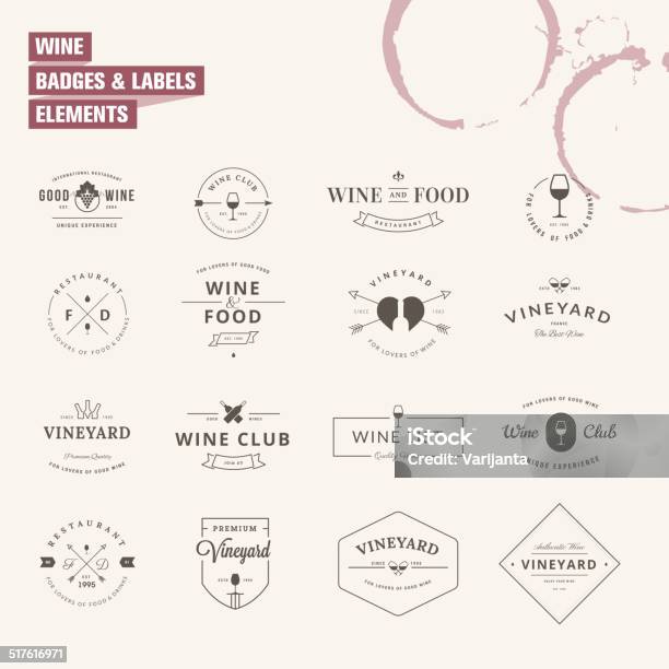 Set Of Badges And Labels Elements For Wine Stock Illustration - Download Image Now - Wine, Label, Wine Bottle