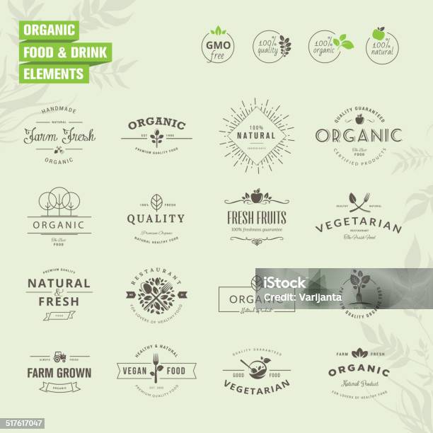 Set Of Badges And Labels Elements For Organic Food And Drink Stock Illustration - Download Image Now