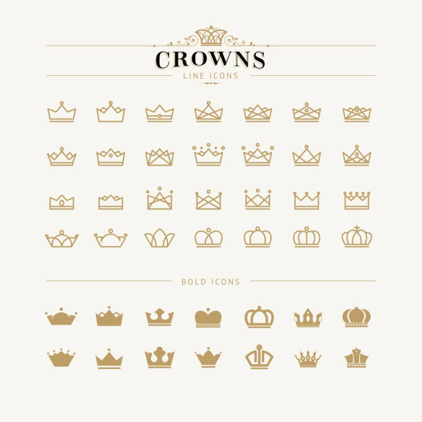 satz von krone linie und auffälligen symbole - crown symbol nobility vector stock-grafiken, -clipart, -cartoons und -symbole