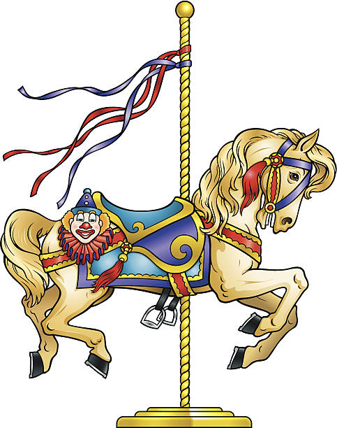ilustraciones, imágenes clip art, dibujos animados e iconos de stock de caballos de carrusel - carousel horses