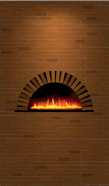 Vector illustration of Brick Wall with Oven for Pizzas