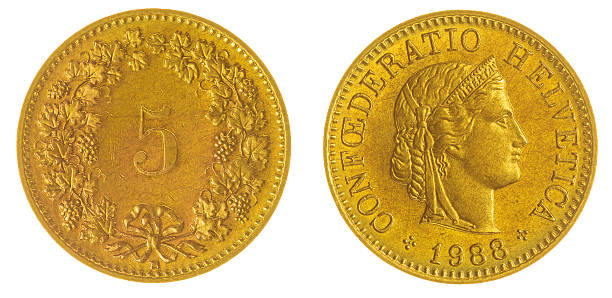 istock 5 rappen 1988 coin isolated on white background, Switzerland 517625292