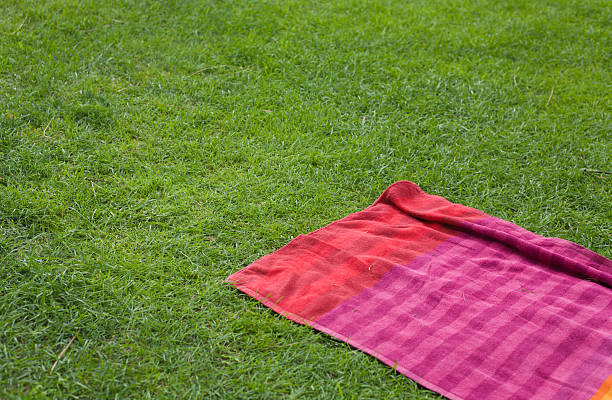 istock Red towell over the green grass 517626154