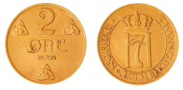 bronze 2 ore 1922 coin isolated on white background, Norway