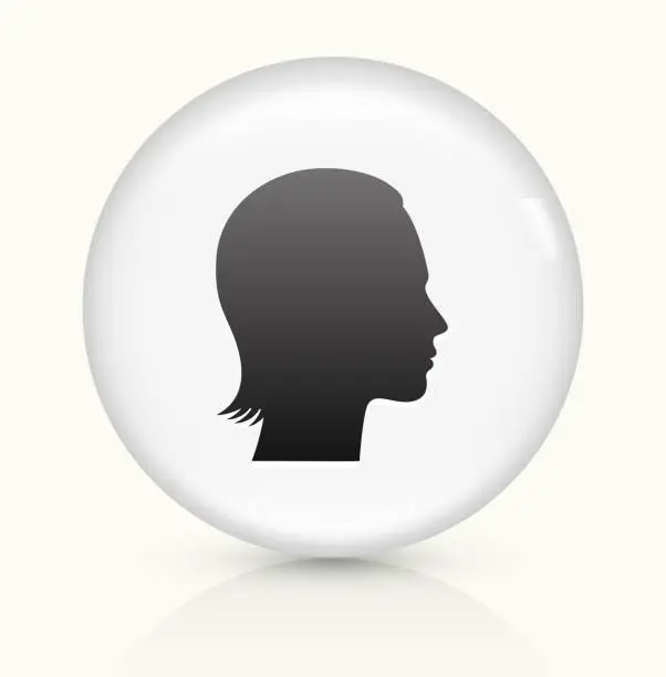 Vector illustration of Female Face icon on white round vector button