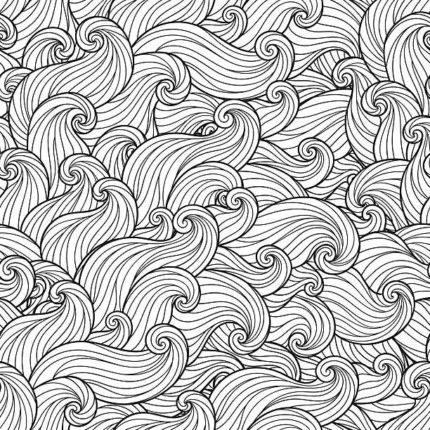 Seamless Wave Pattern for coloring book. Ethnic, floral, retro, doodle , tribal design element. Black and white background. Doodle  background Henna paisley mehndi doodles design element