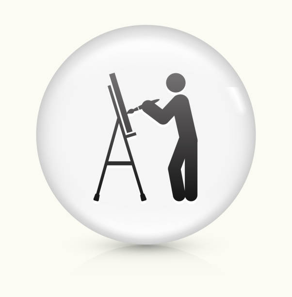 künstler-malerei symbol auf wei�ßer runder vektor knopf - artists canvas illustrations stock-grafiken, -clipart, -cartoons und -symbole