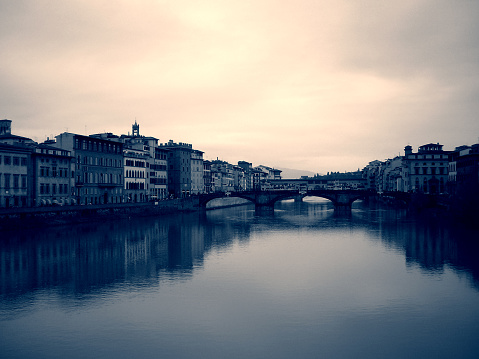 Bridges of Florence, Italy, in black and white; vintage style