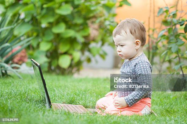 Cute Baby Girl Using A Laptop Stock Photo - Download Image Now - 12-17 Months, Baby - Human Age, Beautiful People