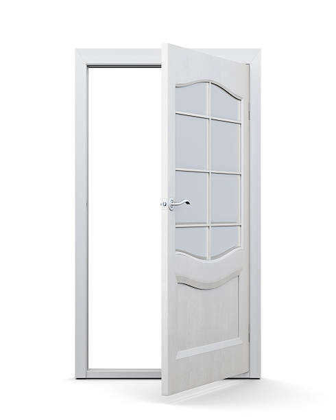 istock Open door with glass isolated on white background. 3d rendering 517639650