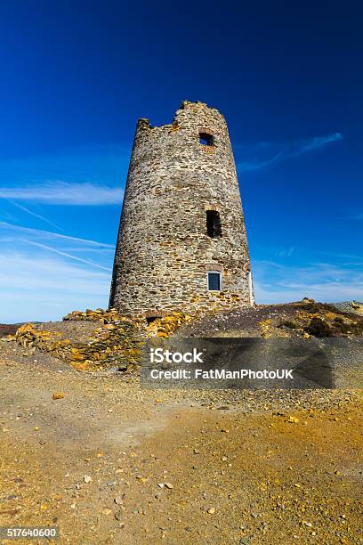 Ruined Windmill On Parys Mountain Stock Photo - Download Image Now - Abandoned, Anglesey - Wales, Archaeology