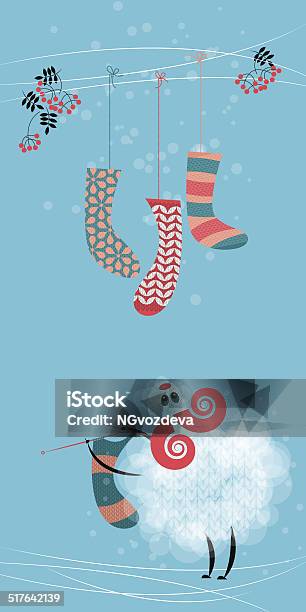 Sheep And Christmas Sock Happy Holidays Stock Illustration - Download Image Now - Christmas, Sheep, Animal