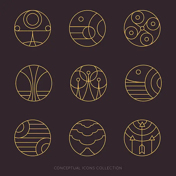 Vector illustration of Collection of science fiction conceptual illustrations and logo templates