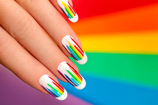 Black with rainbow rhinestones  Rainbow nails, Rainbow nail art designs,  Rainbow nails design