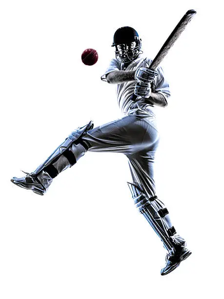 Cricket player batsman in silhouette shadow on white background