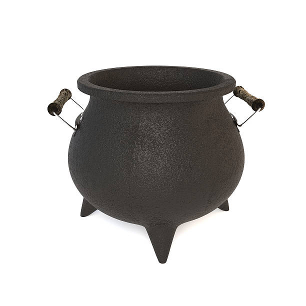 istock 3D illustration of a black cast-iron pot on white background. 517653806
