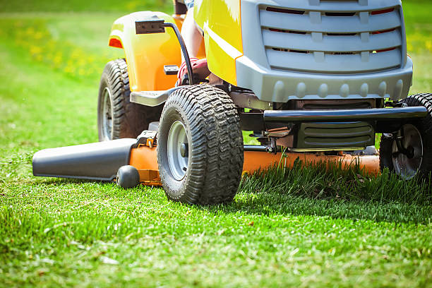 Closeup of mower cutting the grass Closeup of mower cutting the grass  garden tractor stock pictures, royalty-free photos & images