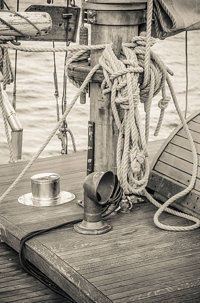 istock Blocks and rigging of an old sailboat, close-up 517667694
