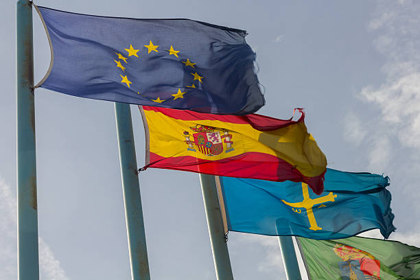 istock Regional flags of Spain in the wind 517667952