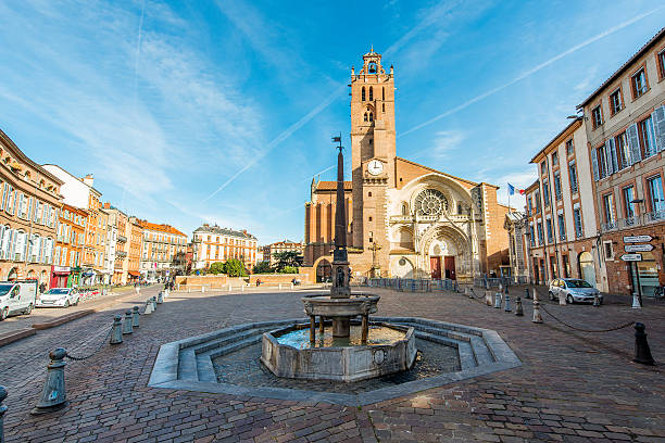 beautiful square with fountain in toulouse. This the Place Saint-etienne, Toulouse, France.