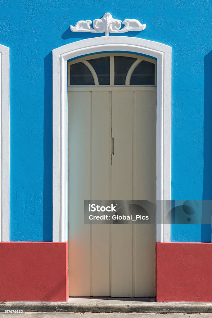 Bahia - Brazil Front door view of a restored house in Caravelas's city, Bahia state, Brazil Aging Process Stock Photo
