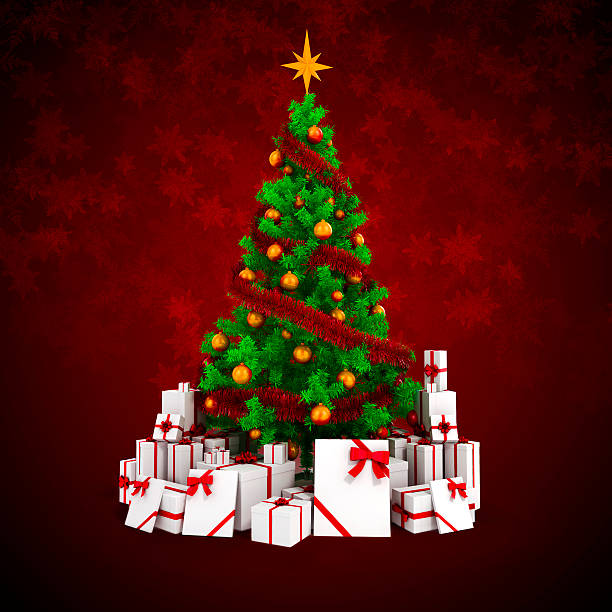 istock 3d beautiful Christmas tree with ornaments on white background 517676825