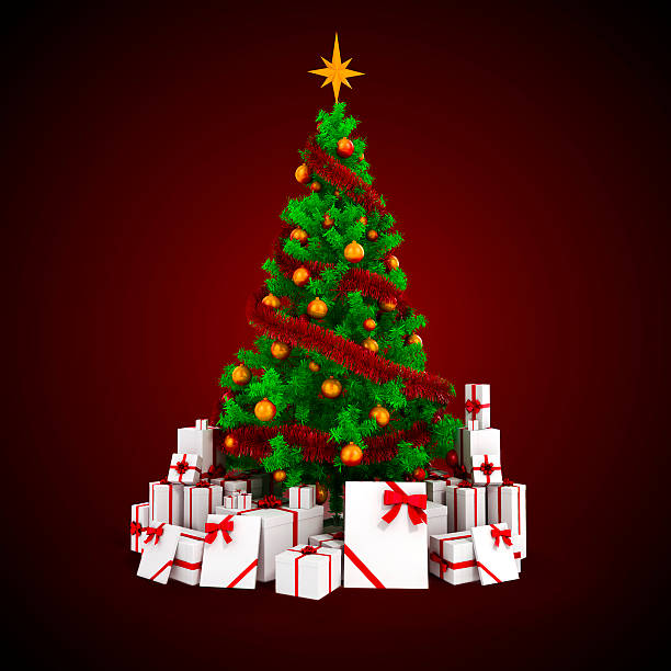 istock 3d beautiful Christmas tree with ornaments on white background 517676827