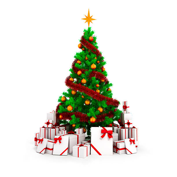 istock 3d beautiful Christmas tree with ornaments on white background 517676829