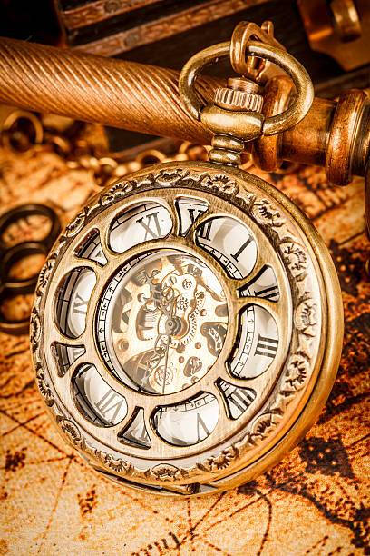 Vintage Antique pocket watch. Vintage grunge still life.