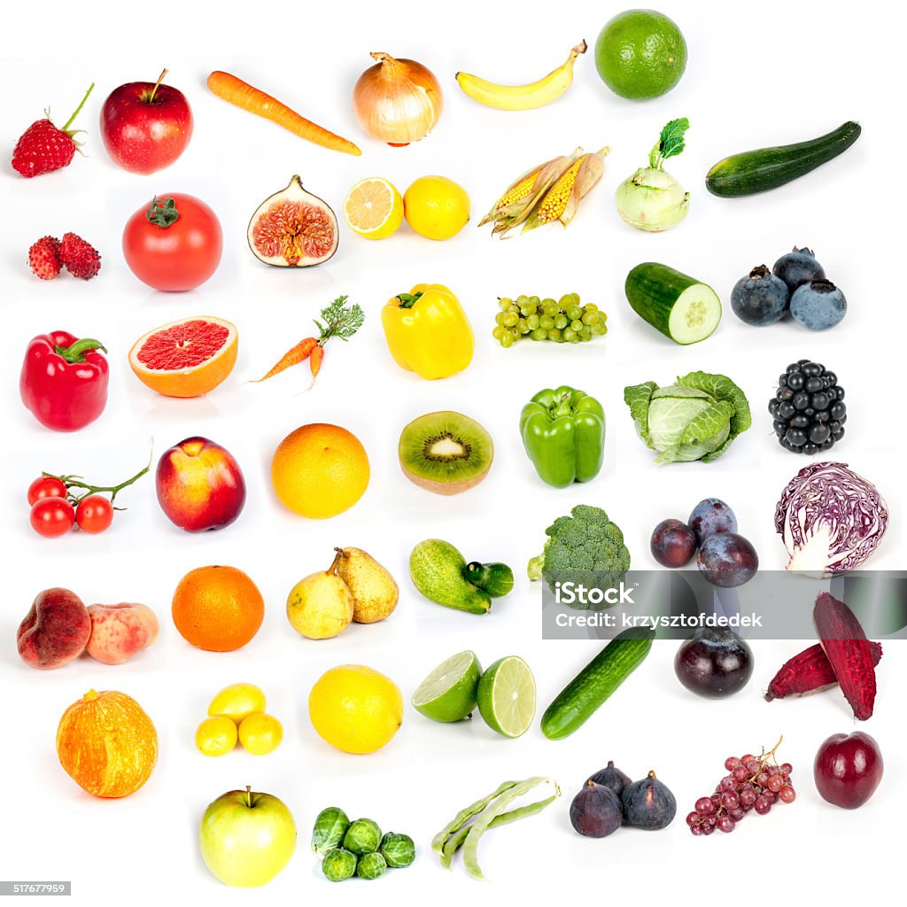 fruits and vegetables Rainbow collection of fruits and vegetables Alphabet Stock Photo