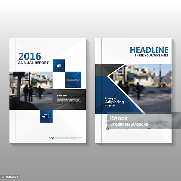 Blue Vector Annual Report Leaflet Brochure Flyer Template Design Set Stock Illustration - Download Image Now