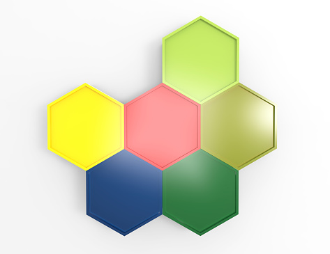 abstract hexagonal glossy plastic badges 