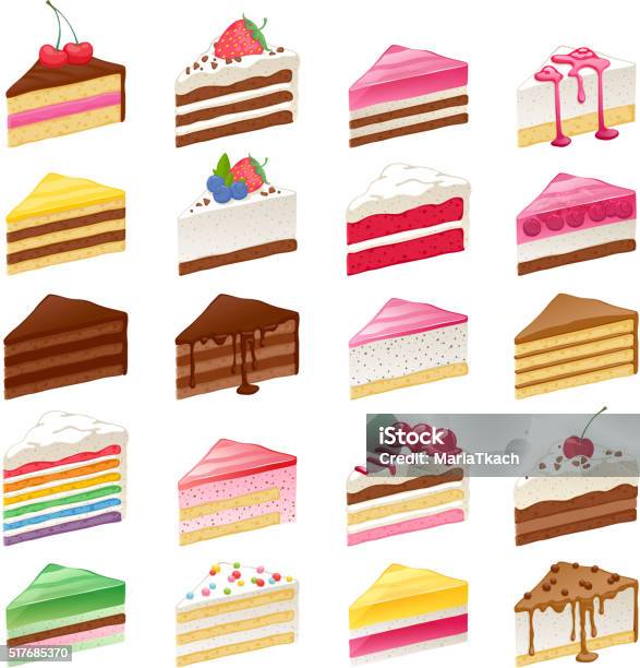 Colorful Sweet Cakes Slices Set Vector Illustration Stock Illustration - Download Image Now