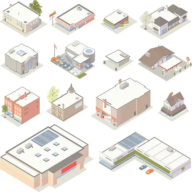 Vector illustration of Isometric Shops and Businesses Illustration