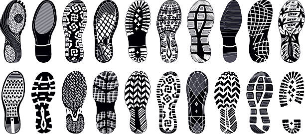 Shoe tracks - Illustration Collection of highly detailed footprints: running shoes white background stock illustrations
