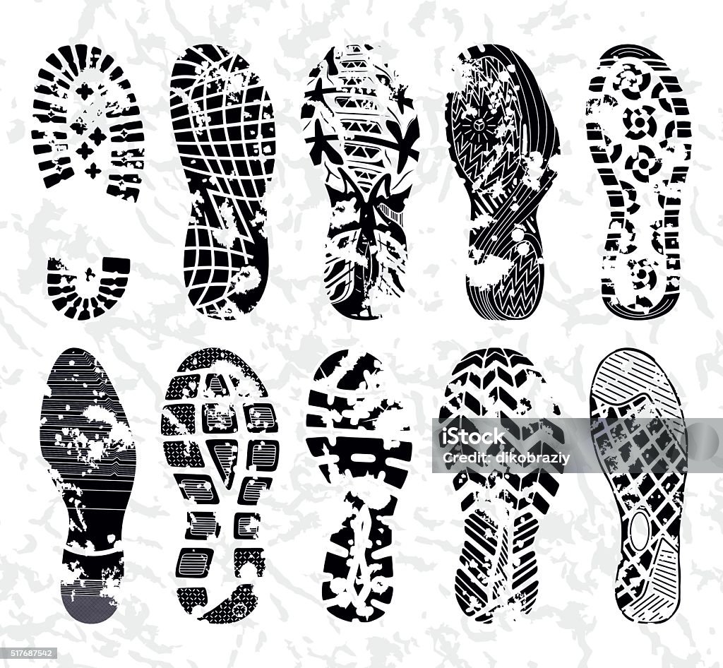 Grunge Shoe tracks - Illustration Collection of highly detailed footprints: Shoe Print stock vector