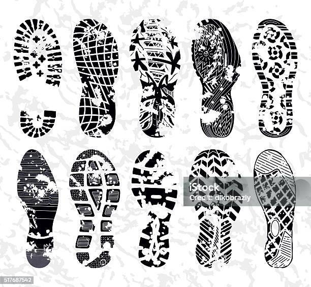 Grunge Shoe Tracks Illustration Stock Illustration - Download Image Now - Shoe Print, Dirty, Sports Shoe