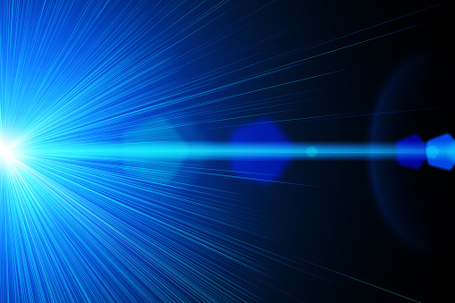 A blue bright laser ray on black background