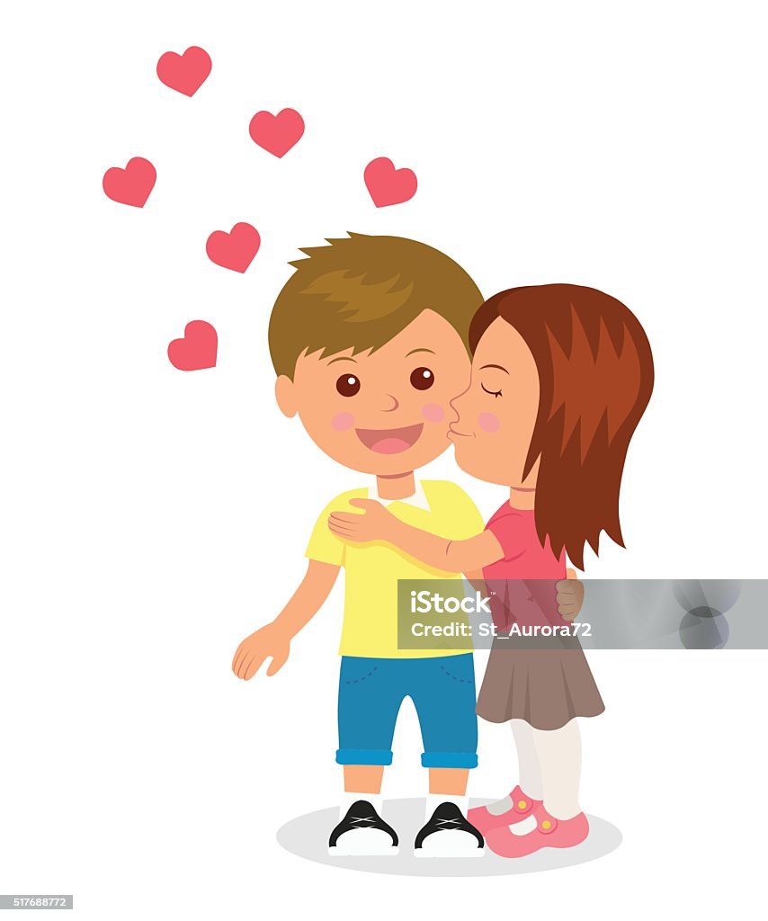 First Love Boy And Girl Hugging And Kissing Stock Illustration - Download  Image Now - Adult, Anthropomorphic Smiley Face, Bonding - iStock