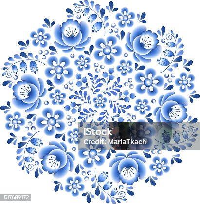 istock Blue flowers floral russian porcelain beautiful folk ornament 517689172