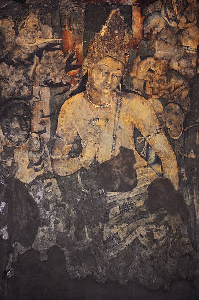 Mural Painting of Padmapani in Ajanta (Cave 1) Bodhisattva Padmapani Painting inside the Ajanta caves , India ajanta caves stock pictures, royalty-free photos & images